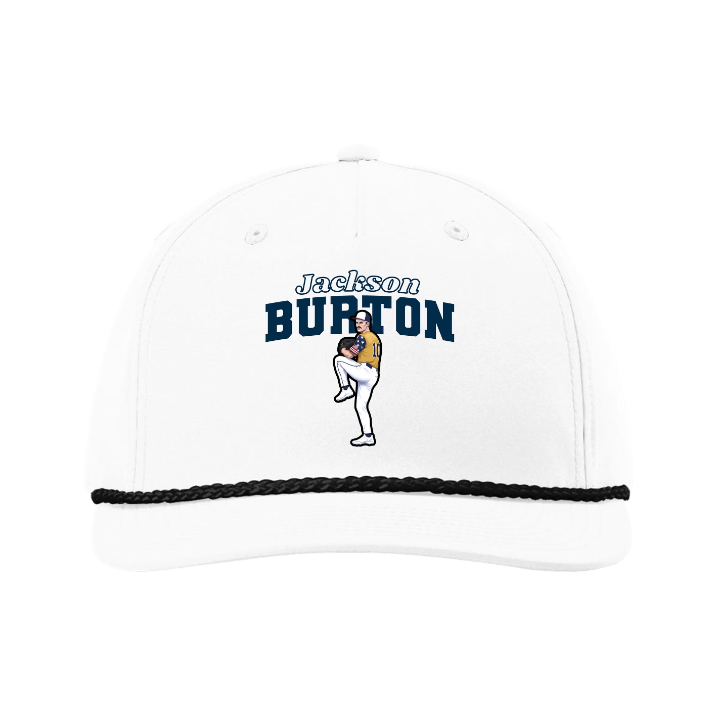 Five-Panel Classic Rope Cap — Name Arch in White