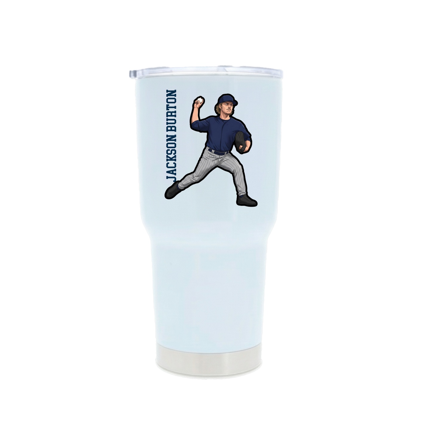 30oz Stainless Steel Tumbler — Name Vertical in White