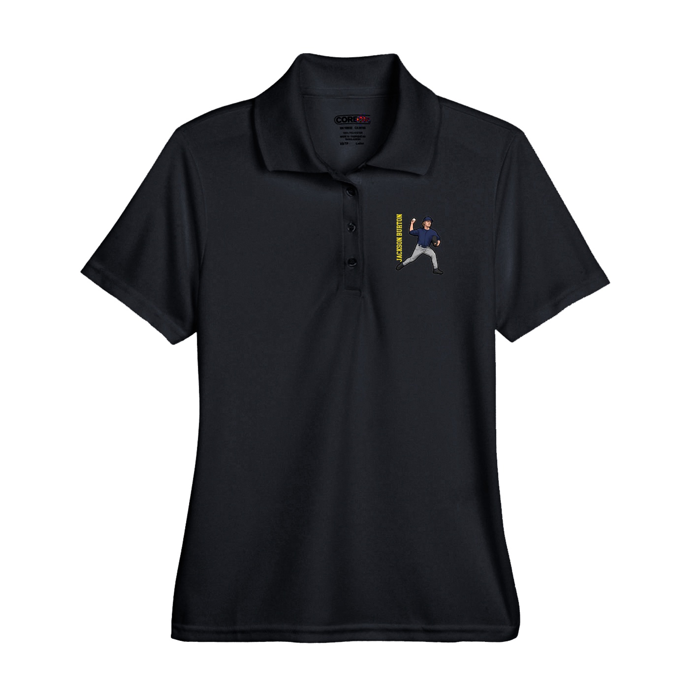 Performance Polo — Name Vertical in Black