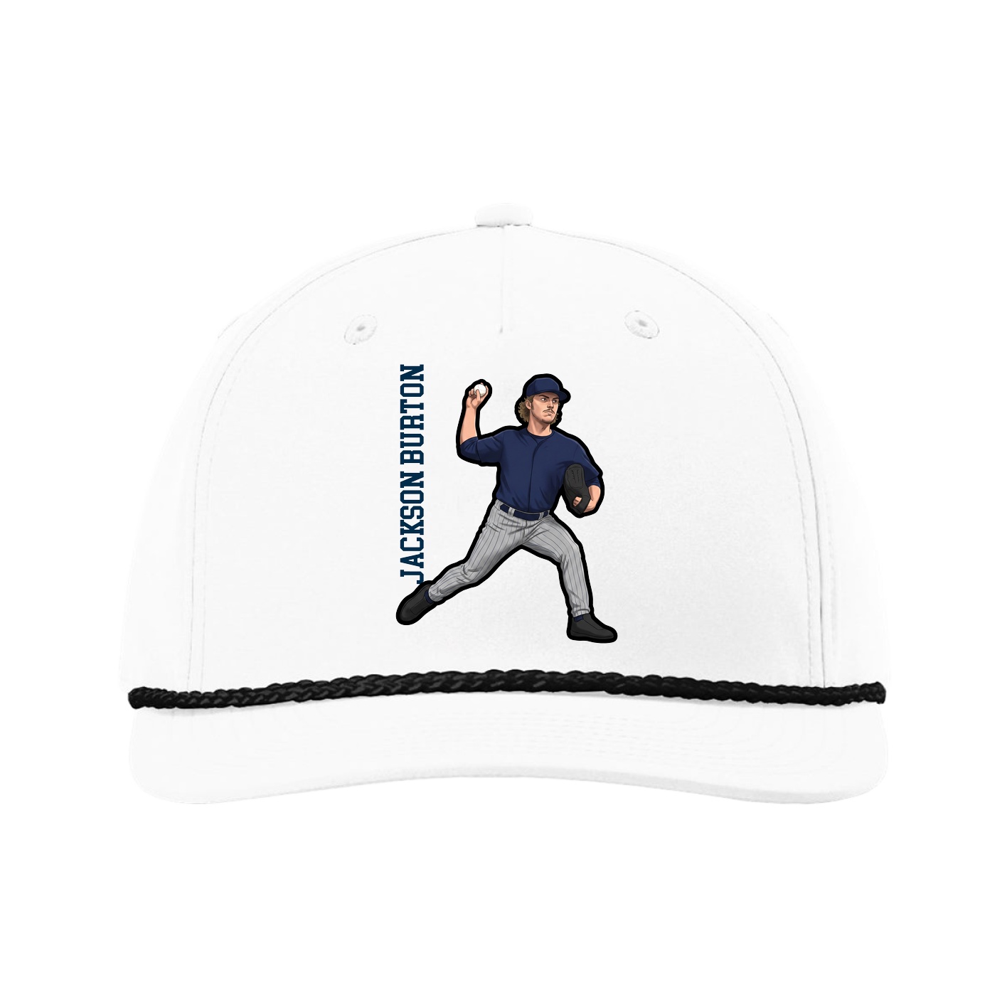 Five-Panel Classic Rope Cap — Name Vertical in White