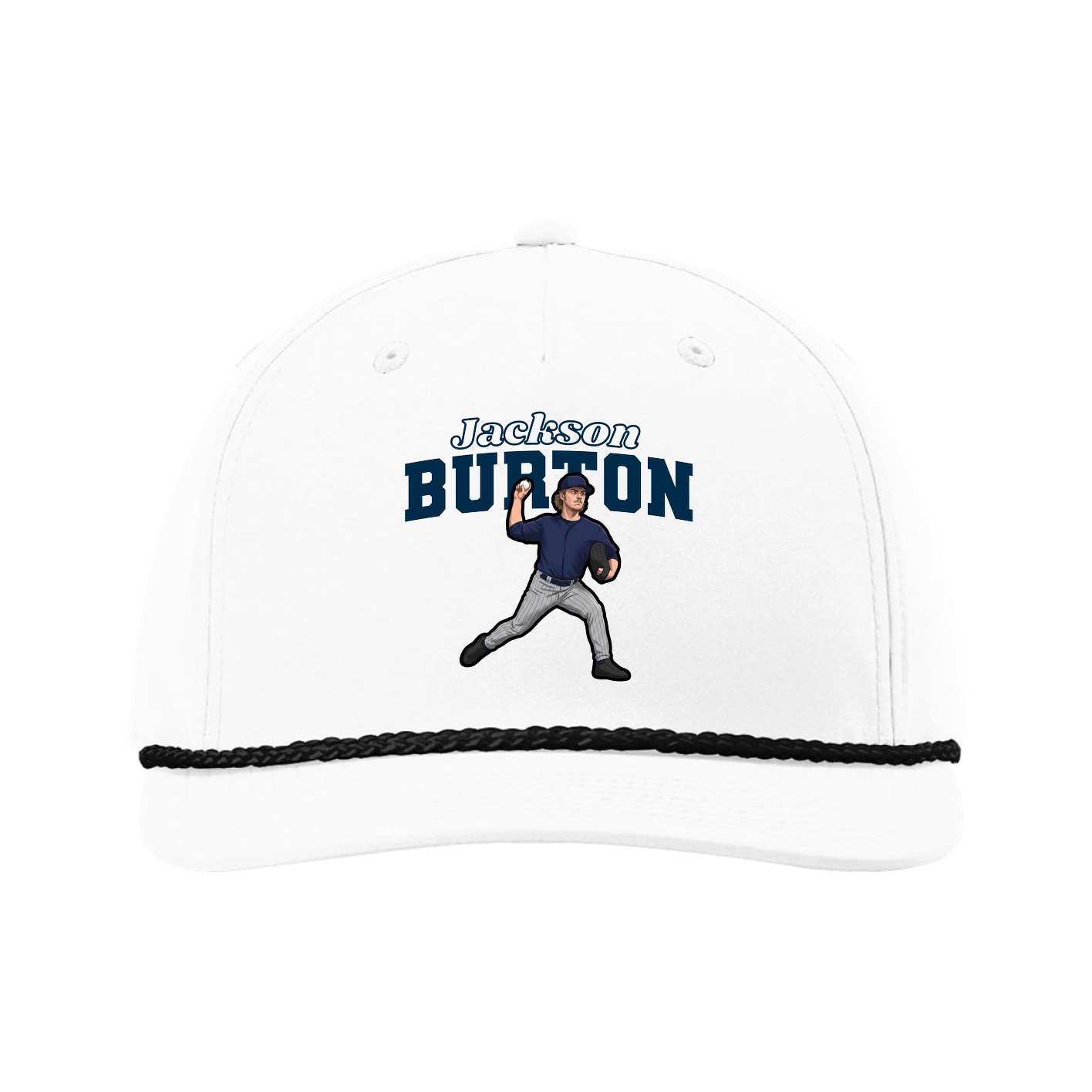 Five-Panel Classic Rope Cap — Name Arch in White