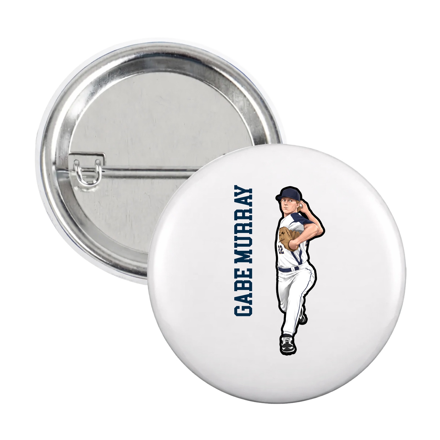Game Day Button — Name Vertical in White