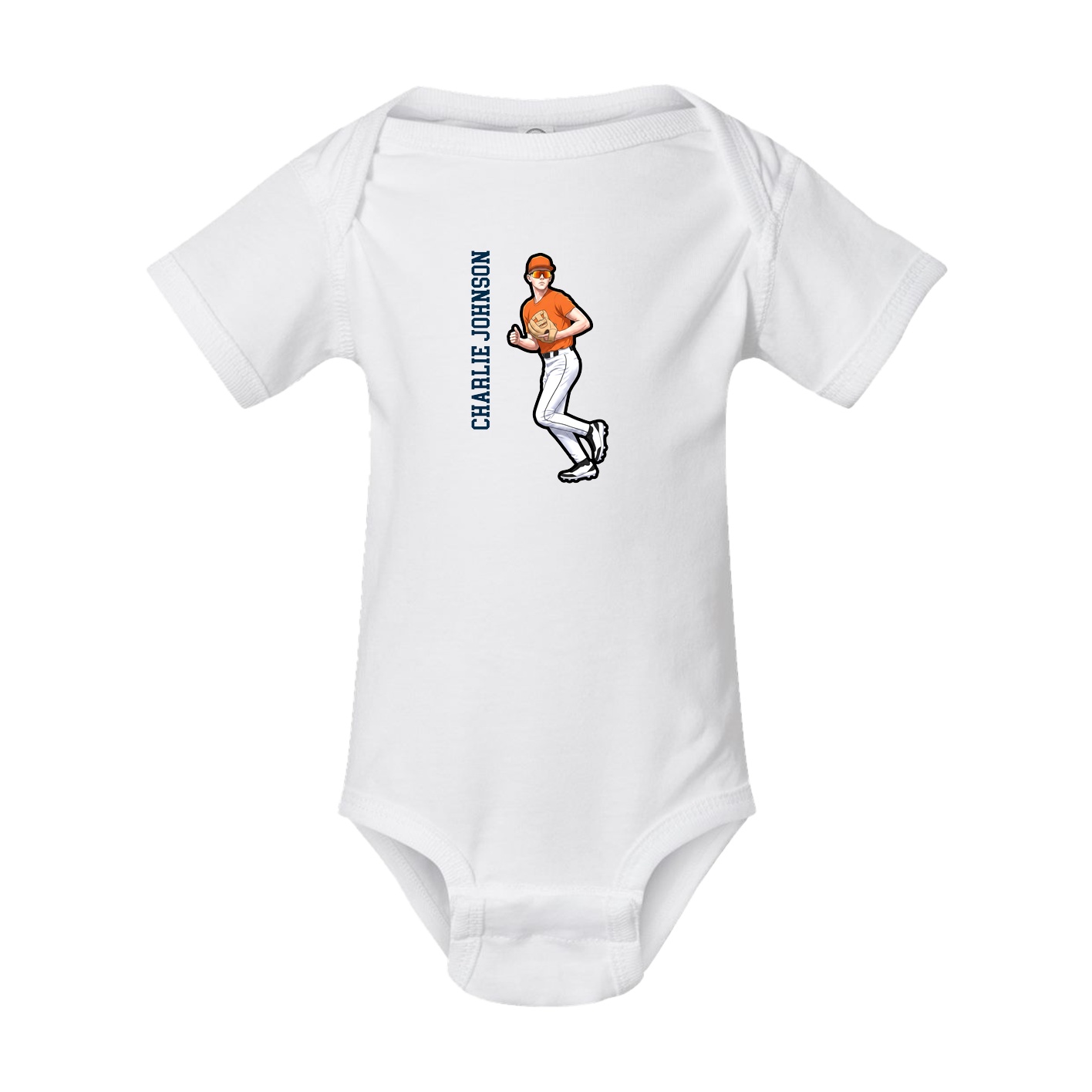 Baby Onesie — Name Vertical in White
