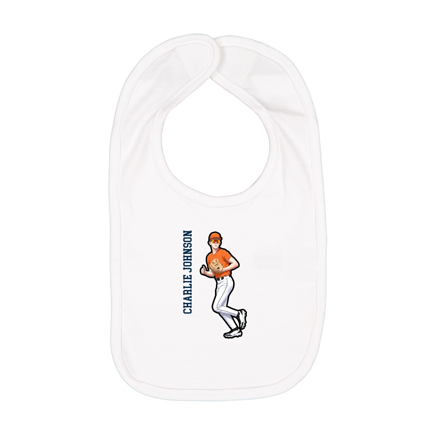 Infant Bib — Name Vertical in White