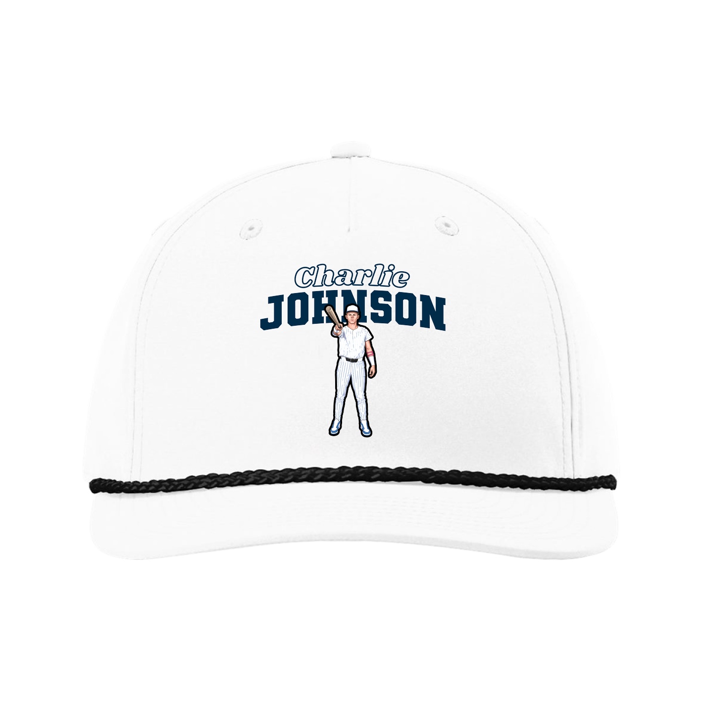 Five-Panel Classic Rope Cap — Name Arch in White