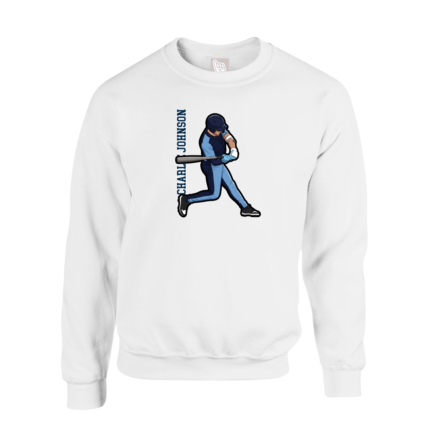 Fleece Crew — Name Vertical in White