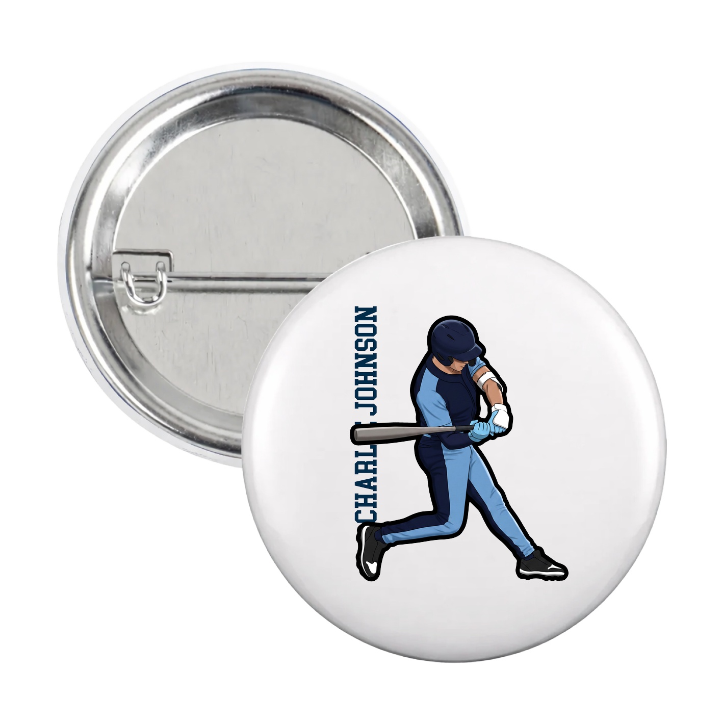 Game Day Button — Name Vertical in White