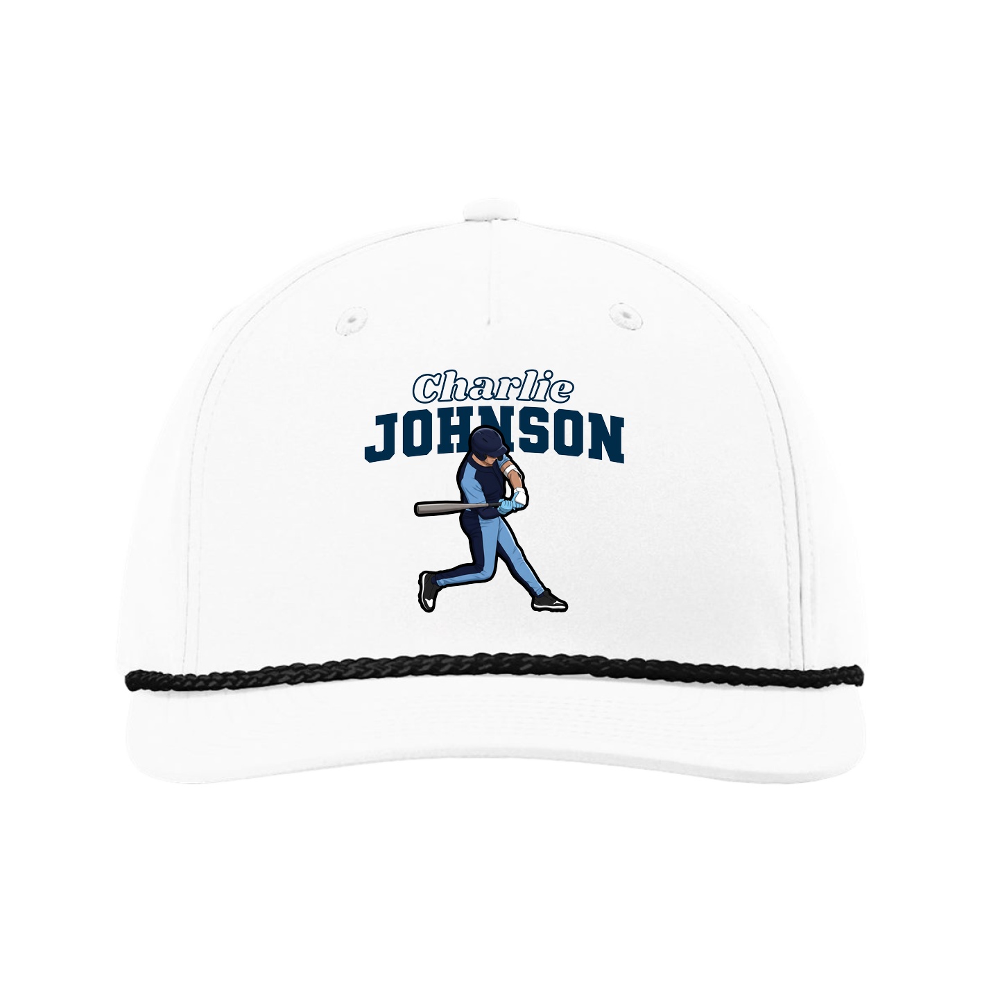 Five-Panel Classic Rope Cap — Name Arch in White
