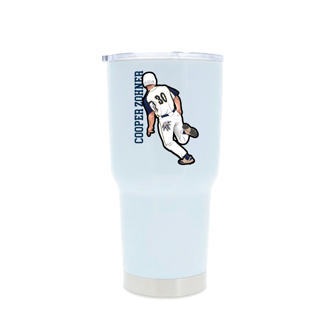 30oz Stainless Steel Tumbler — Name Vertical in White