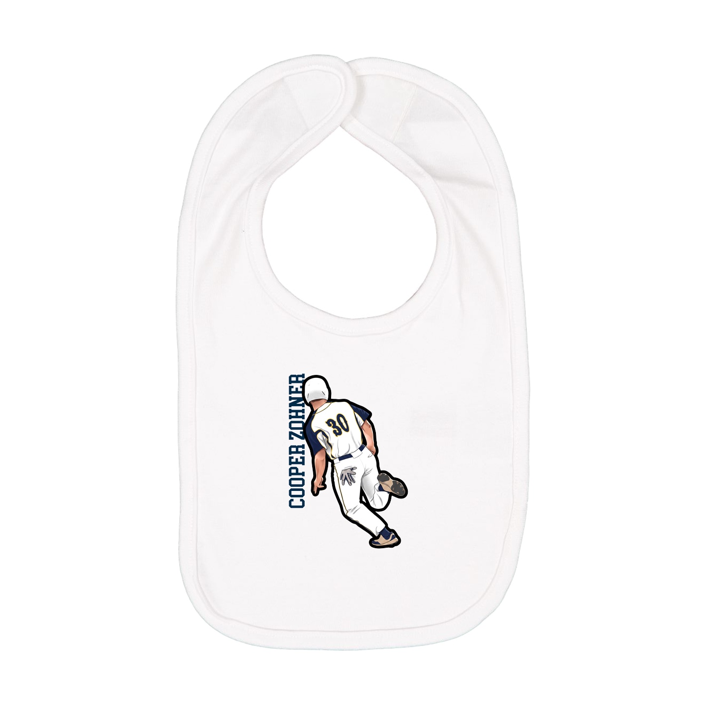 Infant Bib — Name Vertical in White