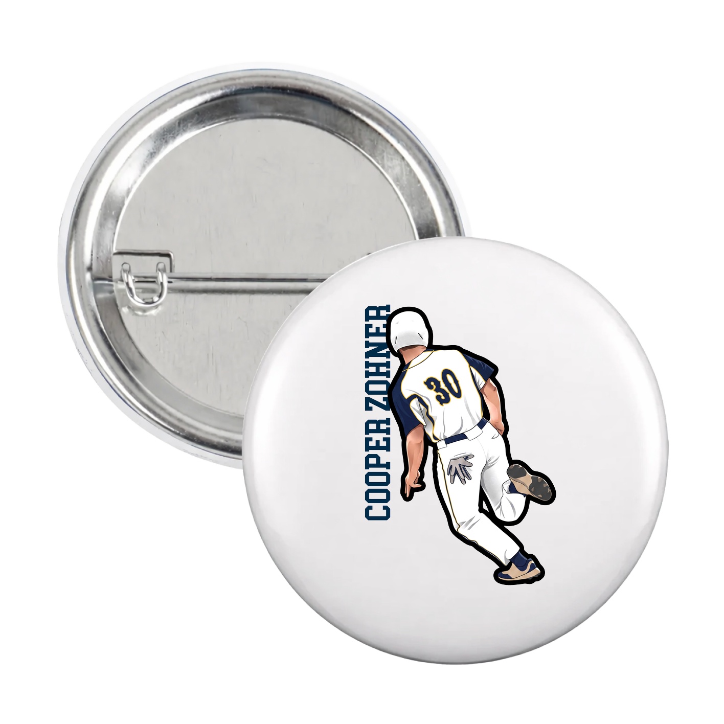 Game Day Button — Name Vertical in White