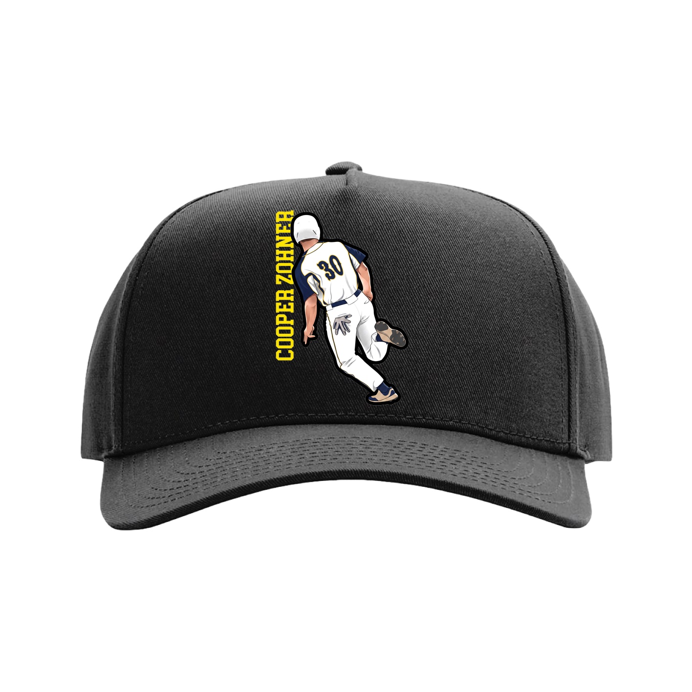 Full Fabric Five-Panel Champ Cap — Name Vertical in Black