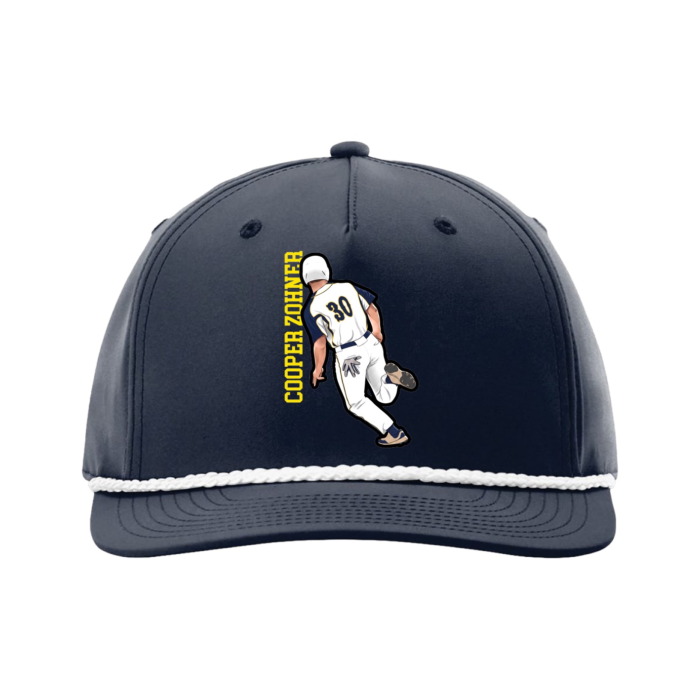 Five-Panel Classic Rope Cap — Name Vertical in Navy