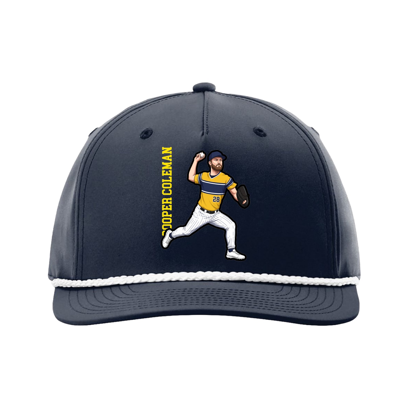Five-Panel Classic Rope Cap — Name Vertical in Navy