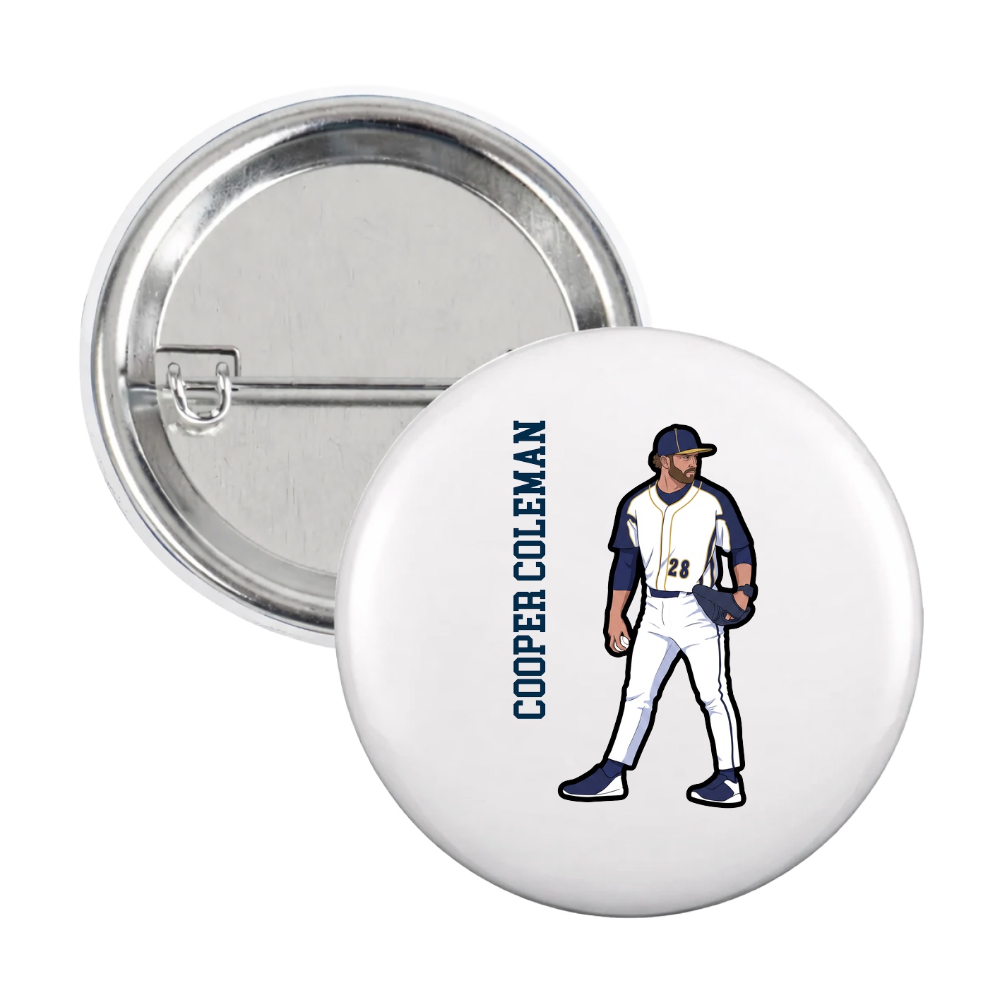 Game Day Button — Name Vertical in White