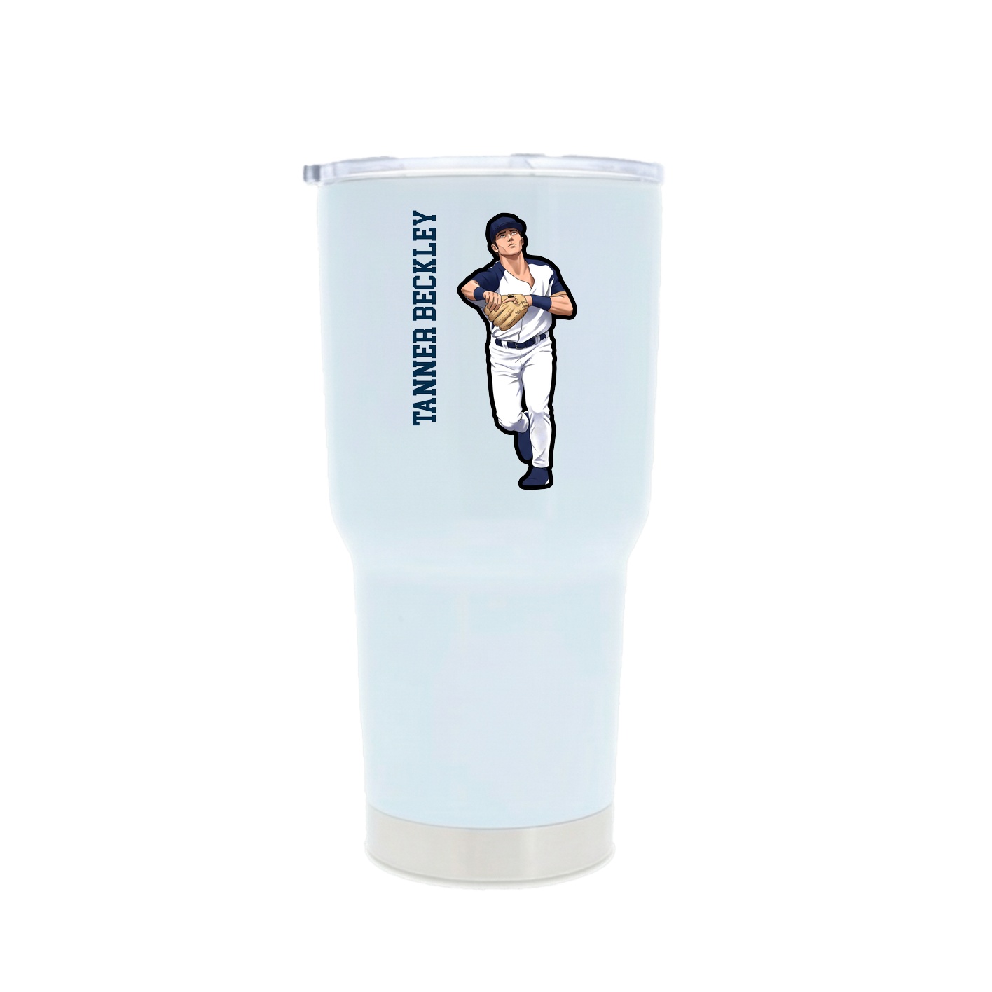 30oz Stainless Steel Tumbler — Name Vertical in White