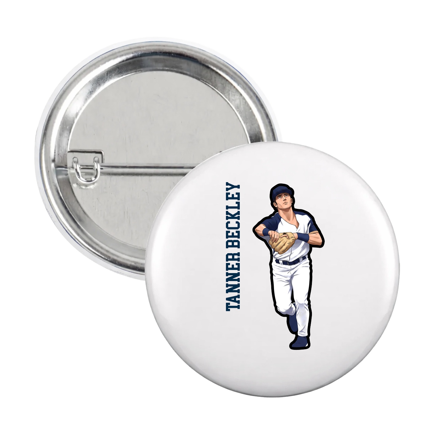 Game Day Button — Name Vertical in White
