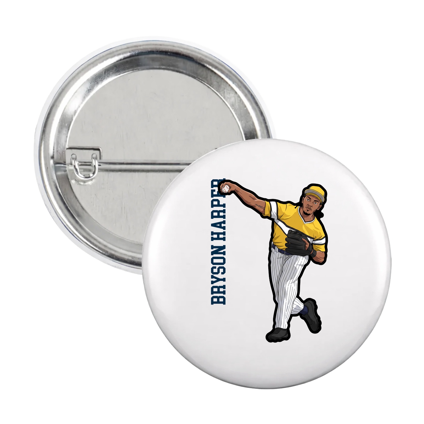 Game Day Button — Name Vertical in White