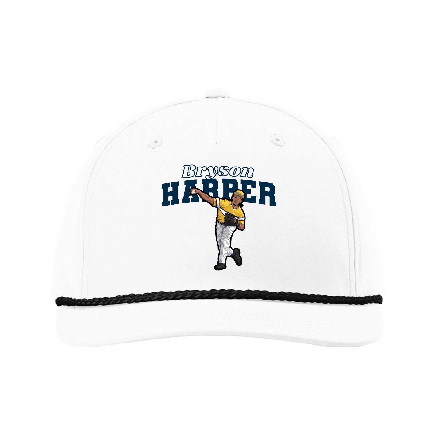 Five-Panel Classic Rope Cap — Name Arch in White