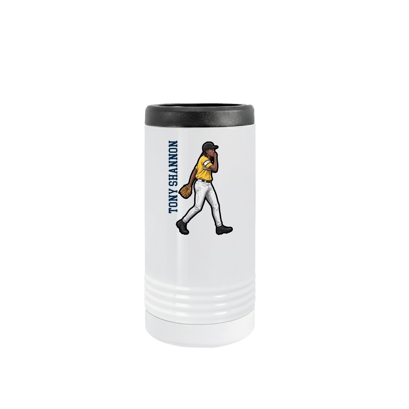 Slim Beverage Holder — Name Vertical in White