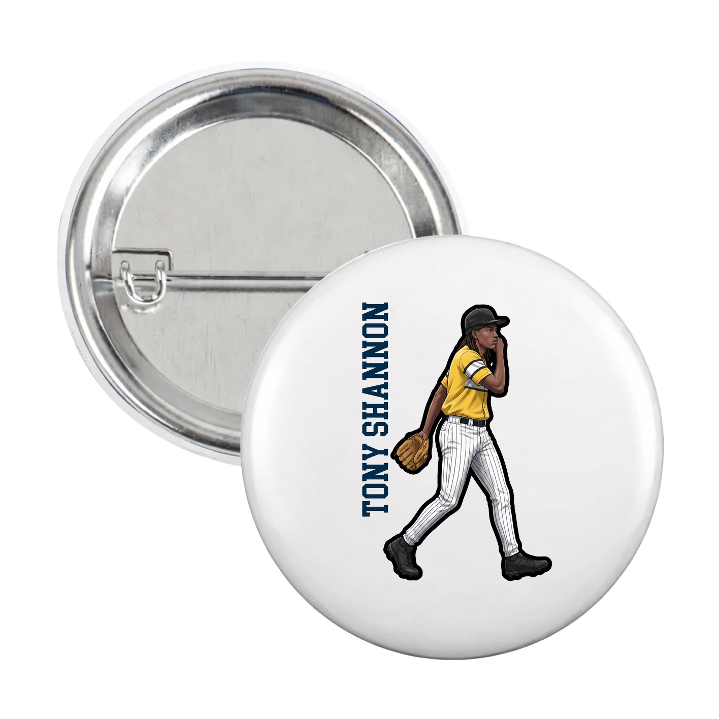 Game Day Button — Name Vertical in White