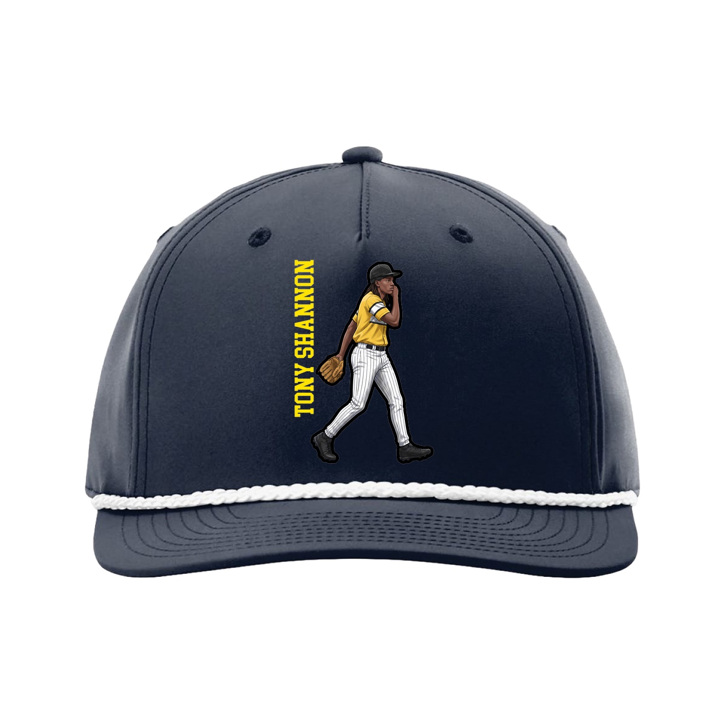 Five-Panel Classic Rope Cap — Name Vertical in Navy