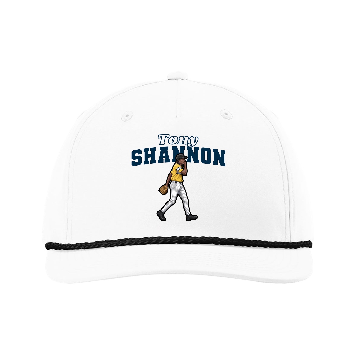 Five-Panel Classic Rope Cap — Name Arch in White