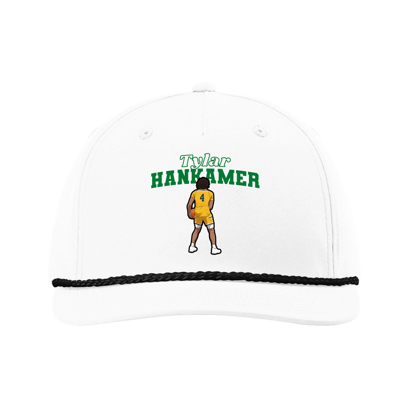Five-Panel Classic Rope Cap — Name Arch in White