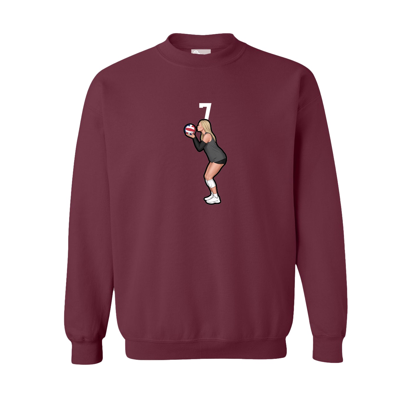 Fleece Crew — Number Top in Maroon