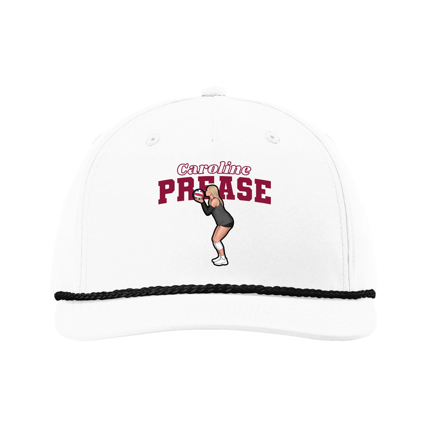 Five-Panel Classic Rope Cap — Name Arch in White