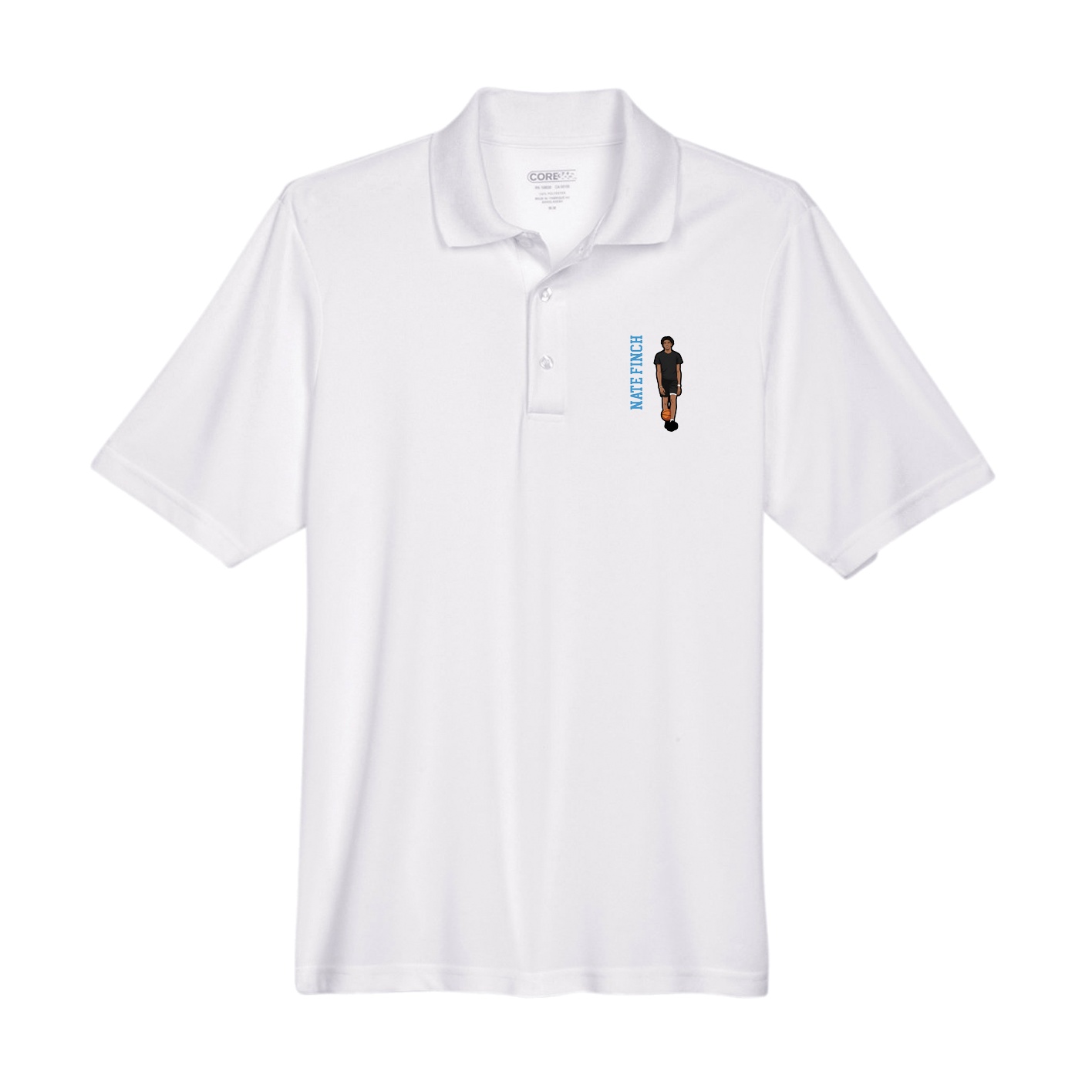Performance Polo — Name Vertical in White