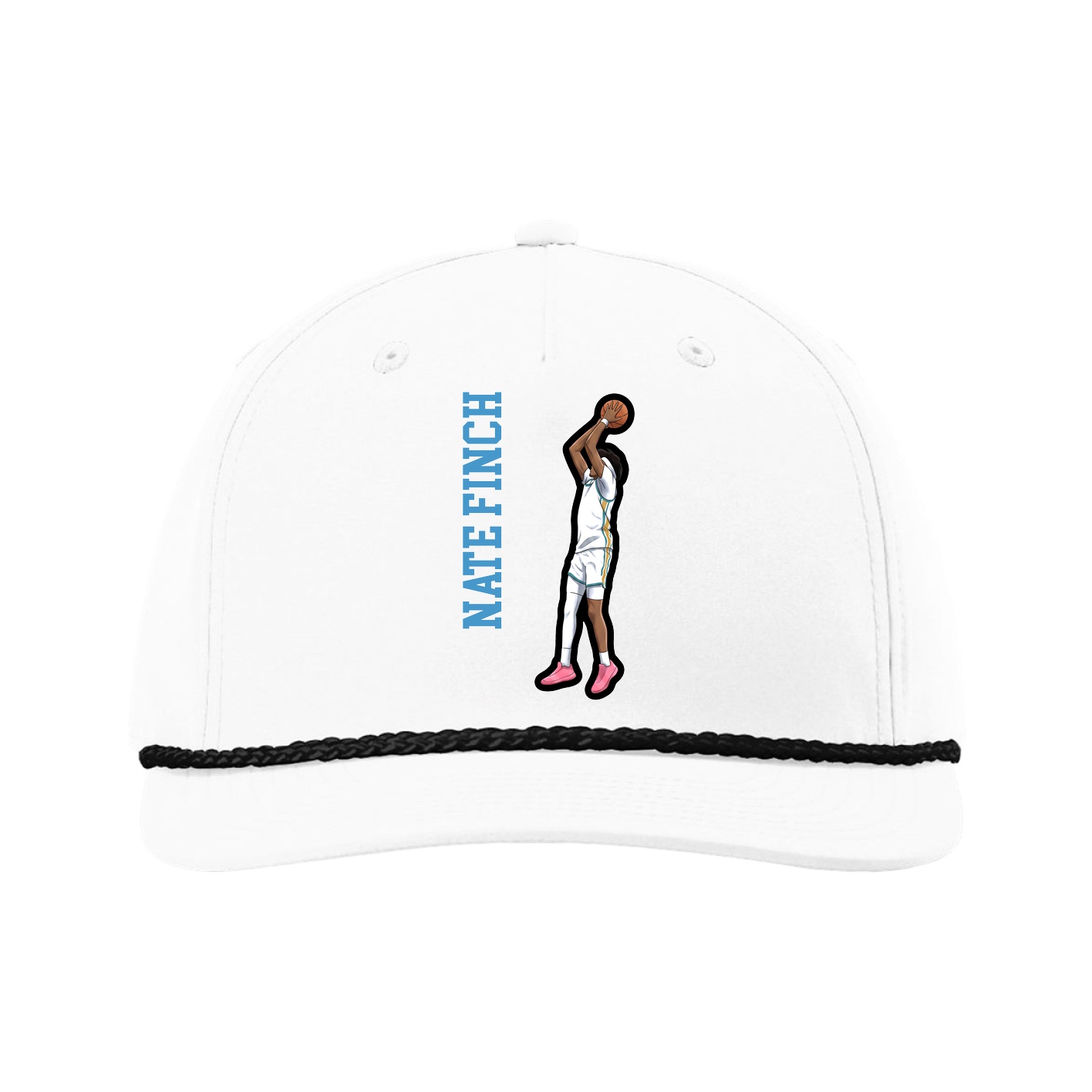 Five-Panel Classic Rope Cap — Name Vertical in White