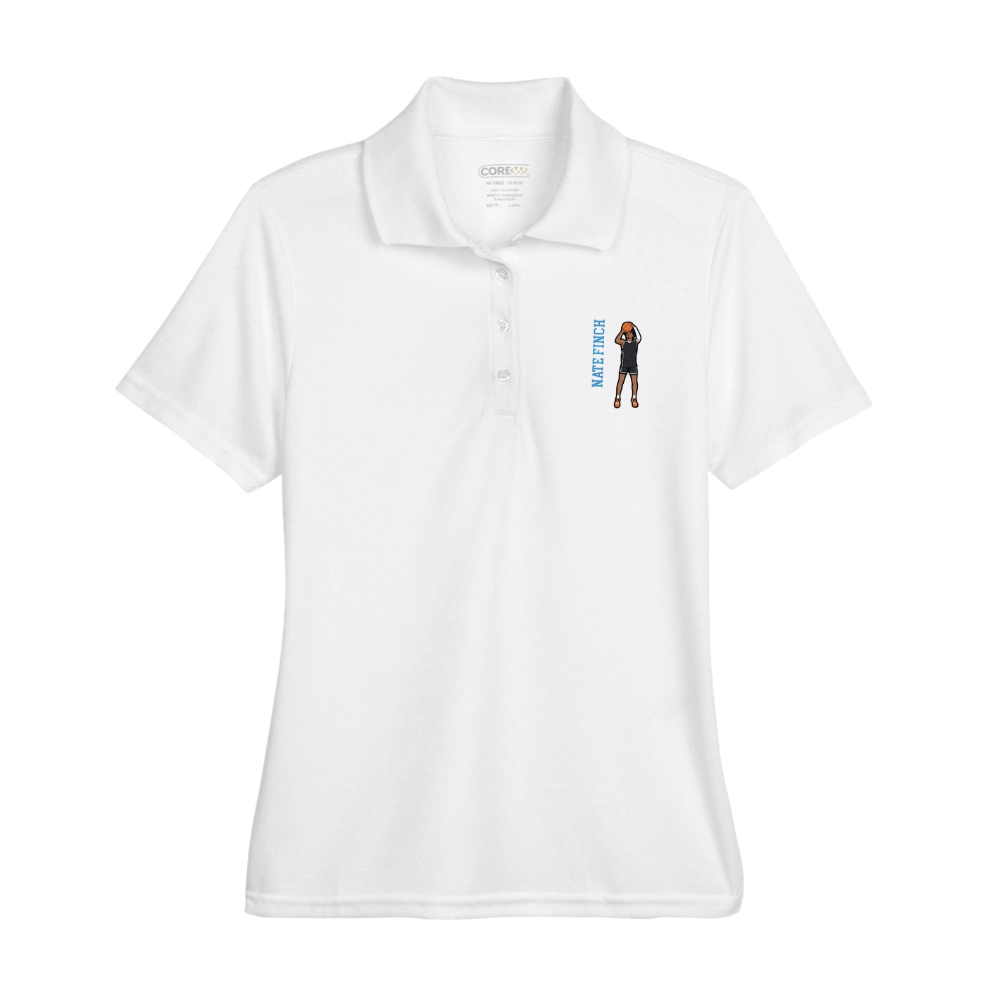 Womens Performance Polo — Name Vertical in White