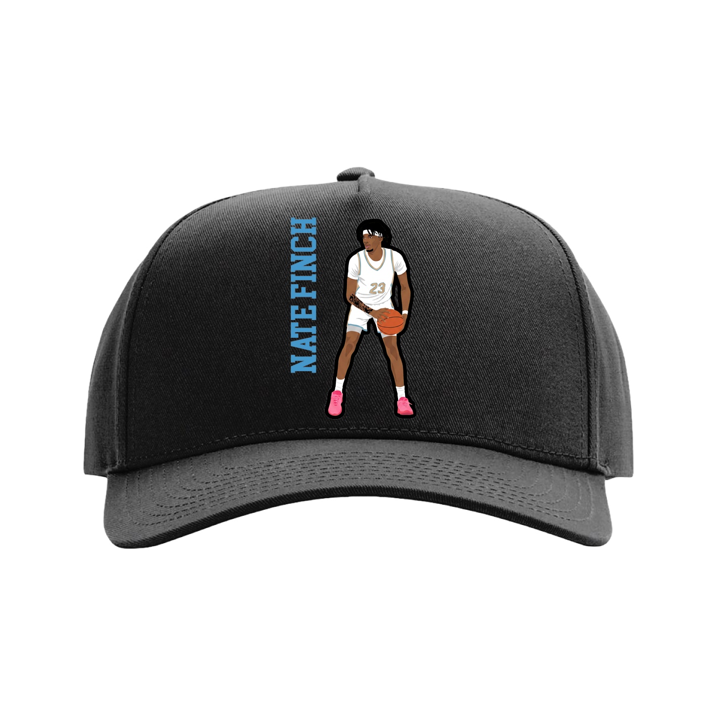 Full Fabric Five-Panel Champ Cap — Name Vertical in Black