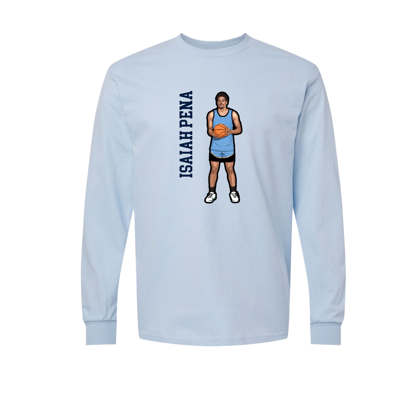Long Sleeve Tee — Name Vertical in Light Blue