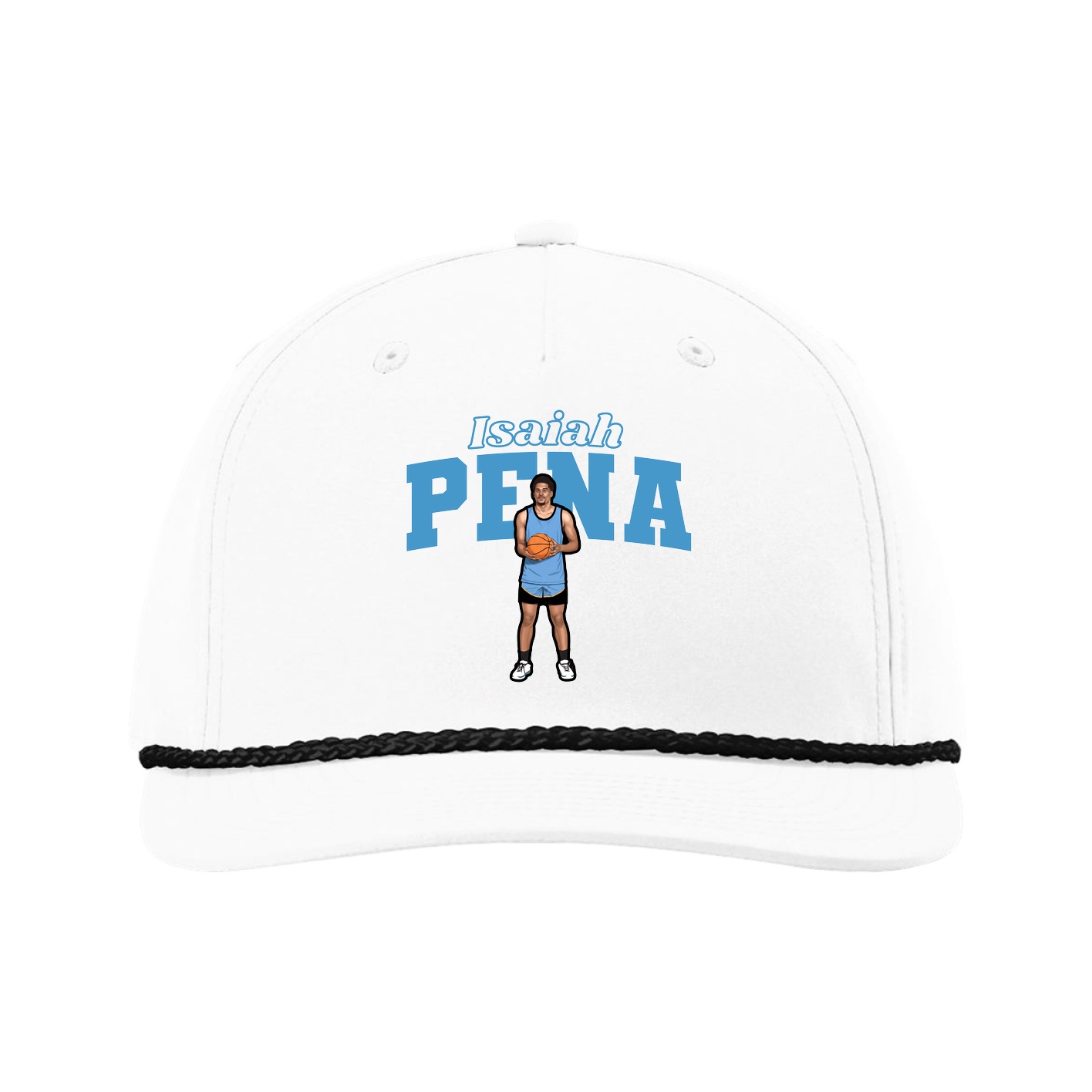 Five-Panel Classic Rope Cap — Name Arch in White