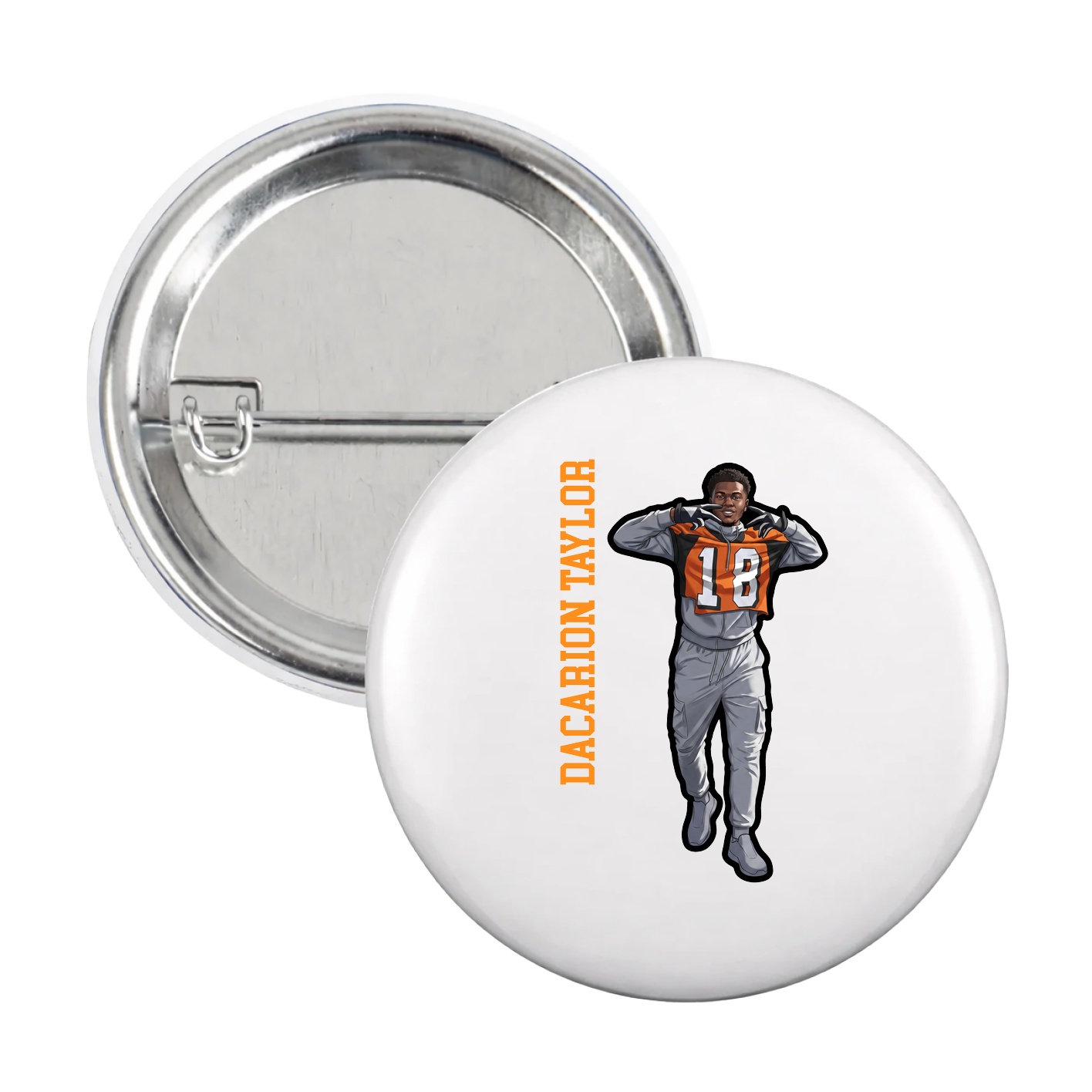 Game Day Button — Name Vertical in White