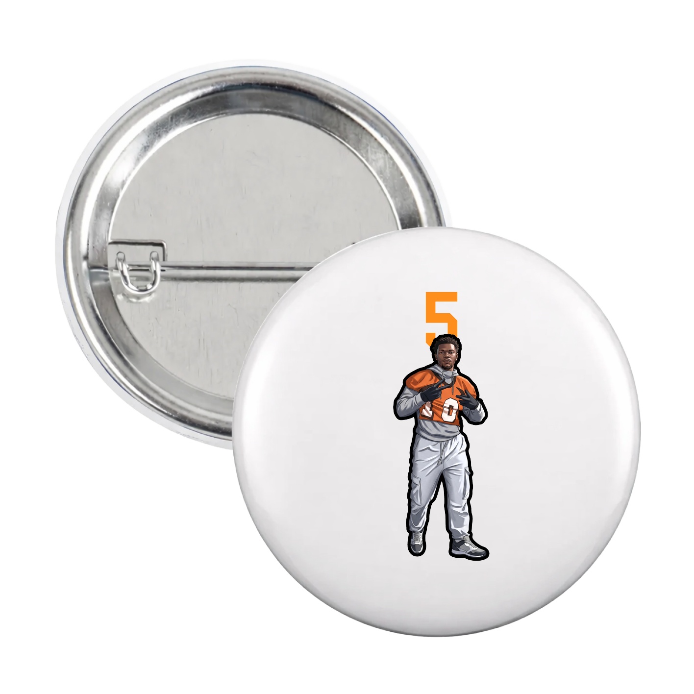 Game Day Button — Number Top in White