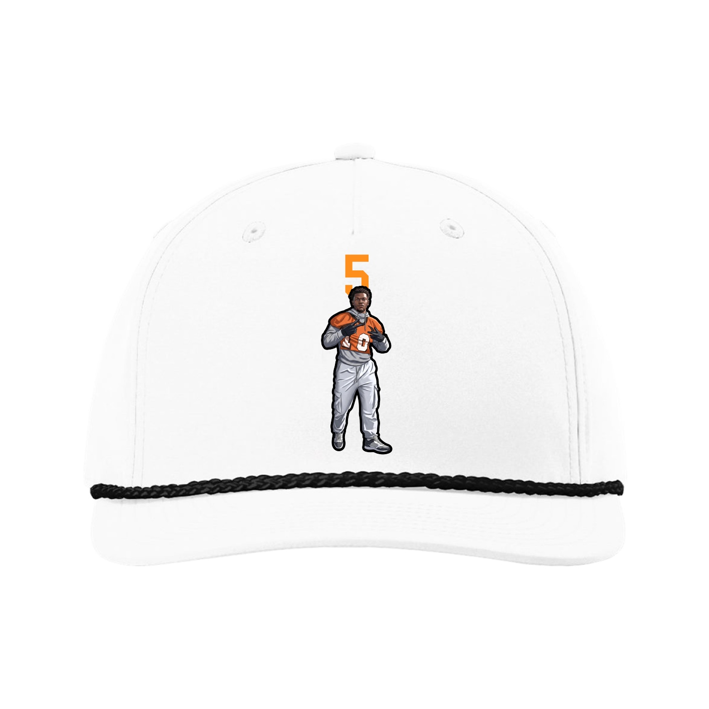 Five-Panel Classic Rope Cap — Number Top in White