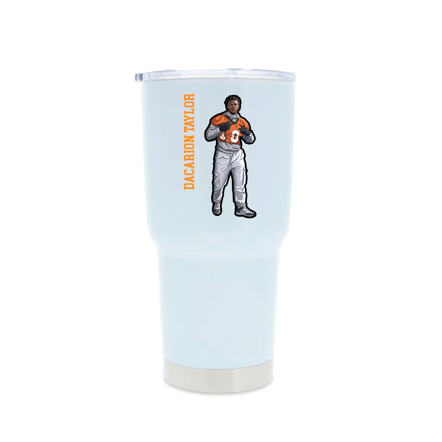 30oz Stainless Steel Tumbler — Name Vertical in White