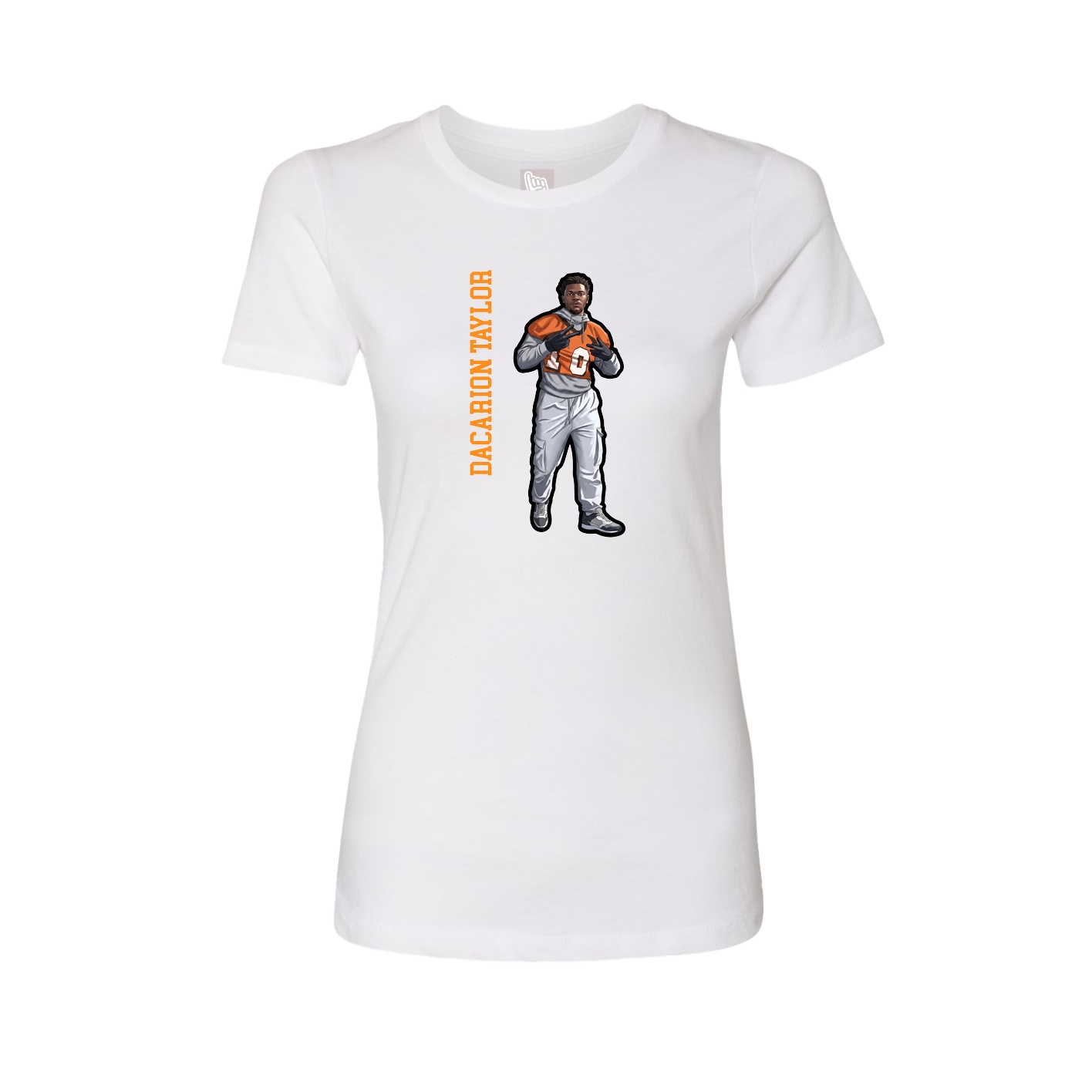 Womens Tee — Name Vertical in White