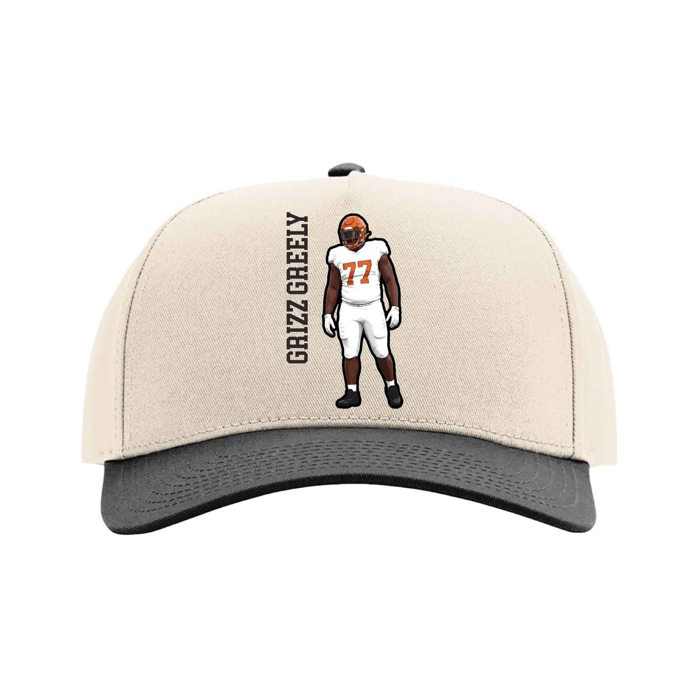 Full Fabric Five-Panel Champ Cap — Name Vertical in Cream/Black