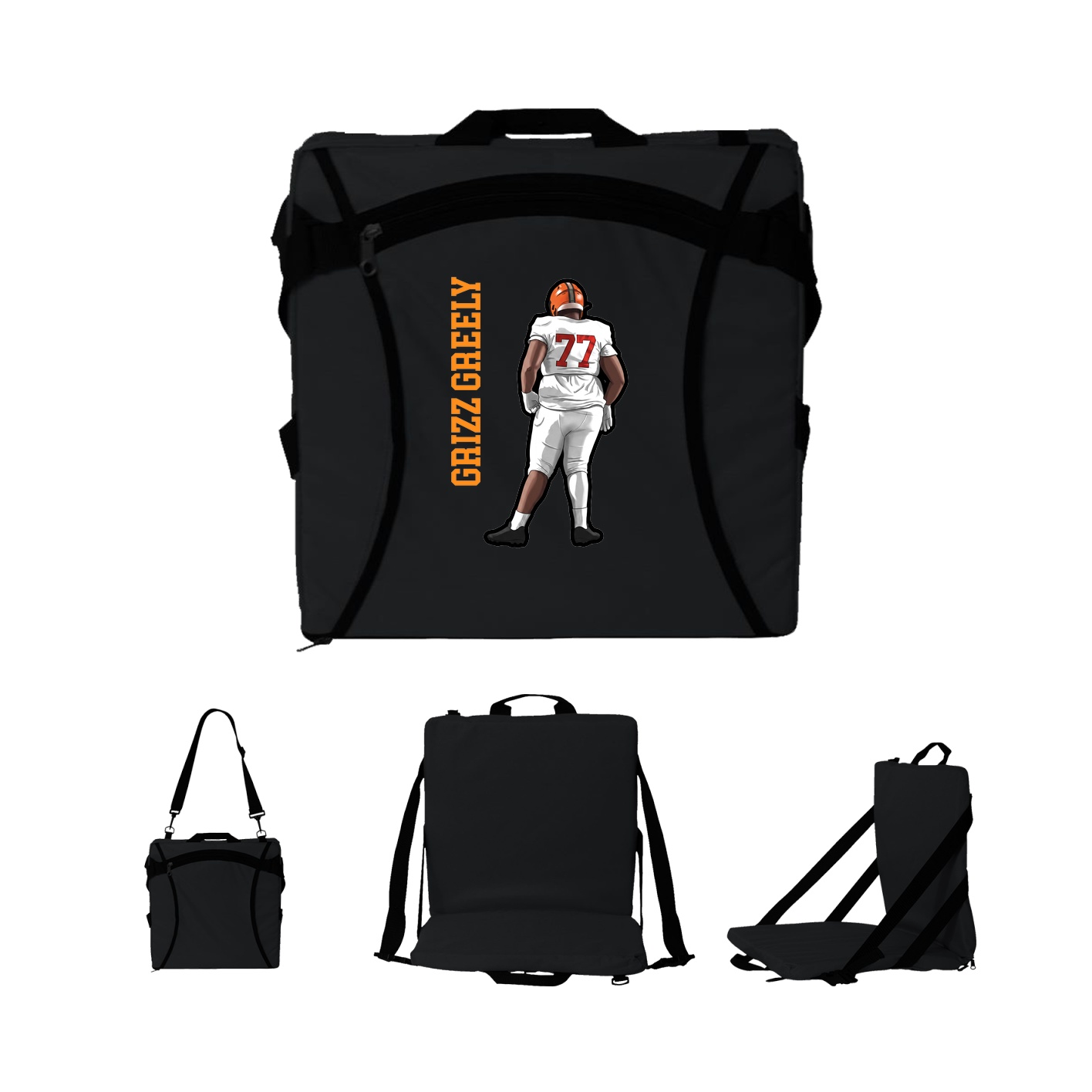 Folding Stadium Seat — Name Vertical in Black