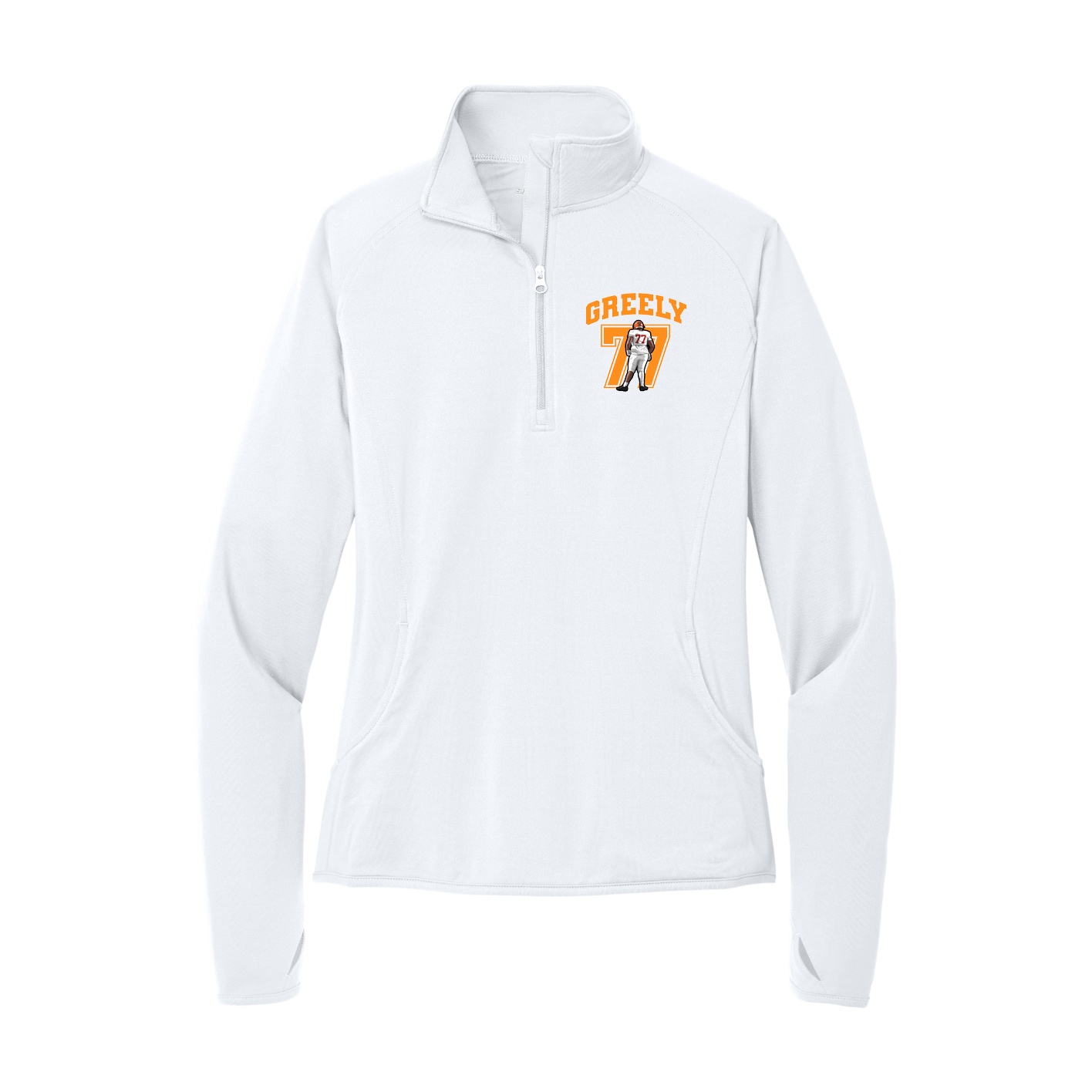 Women's Q-Zip Pullover — Number in White
