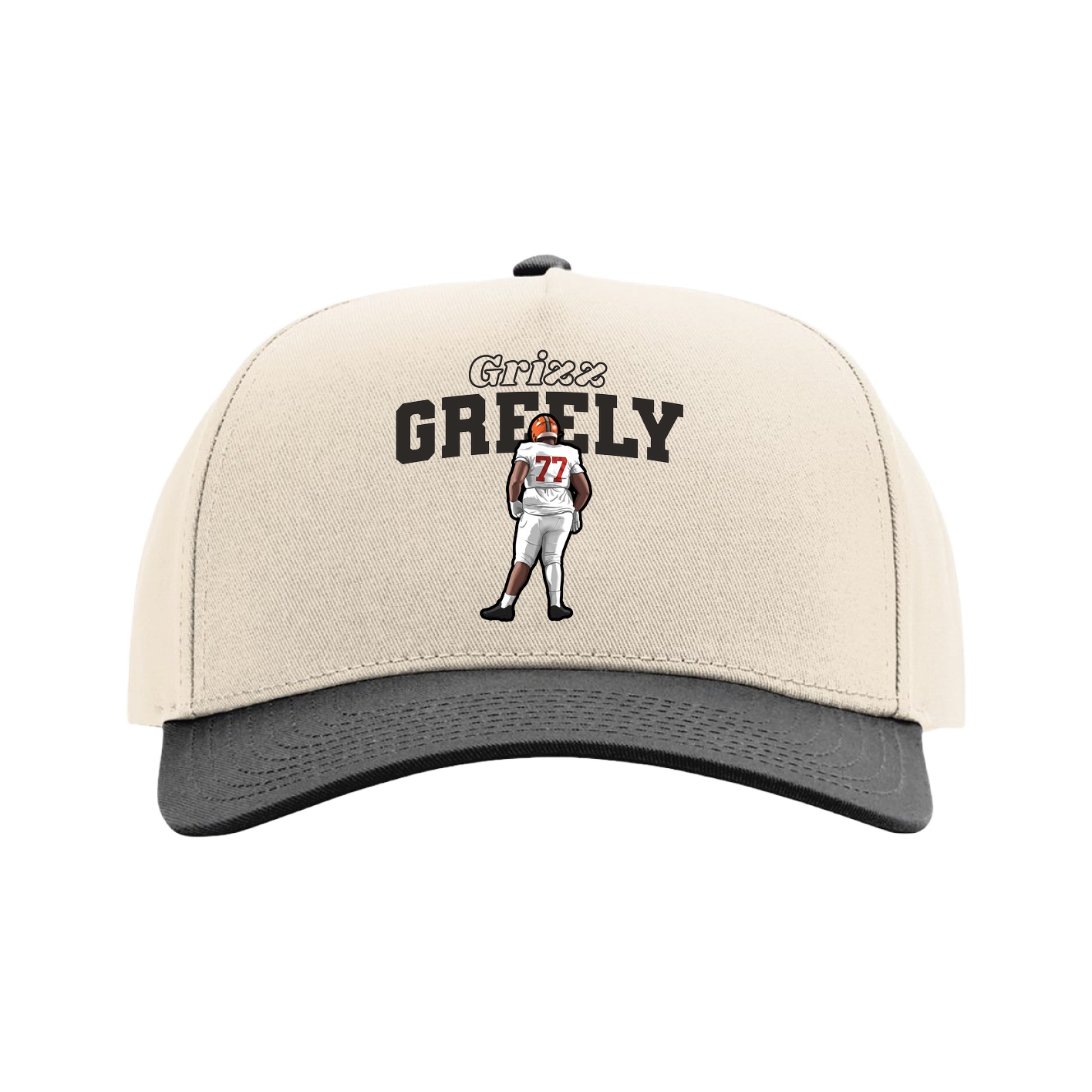 Full Fabric Five-Panel Champ Cap — Name Arch in Cream/Black