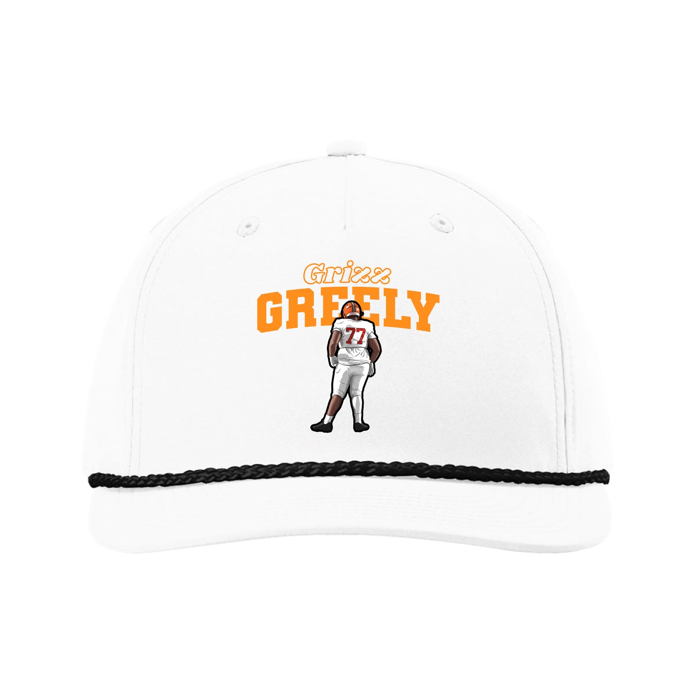 Five-Panel Classic Rope Cap — Name Arch in White