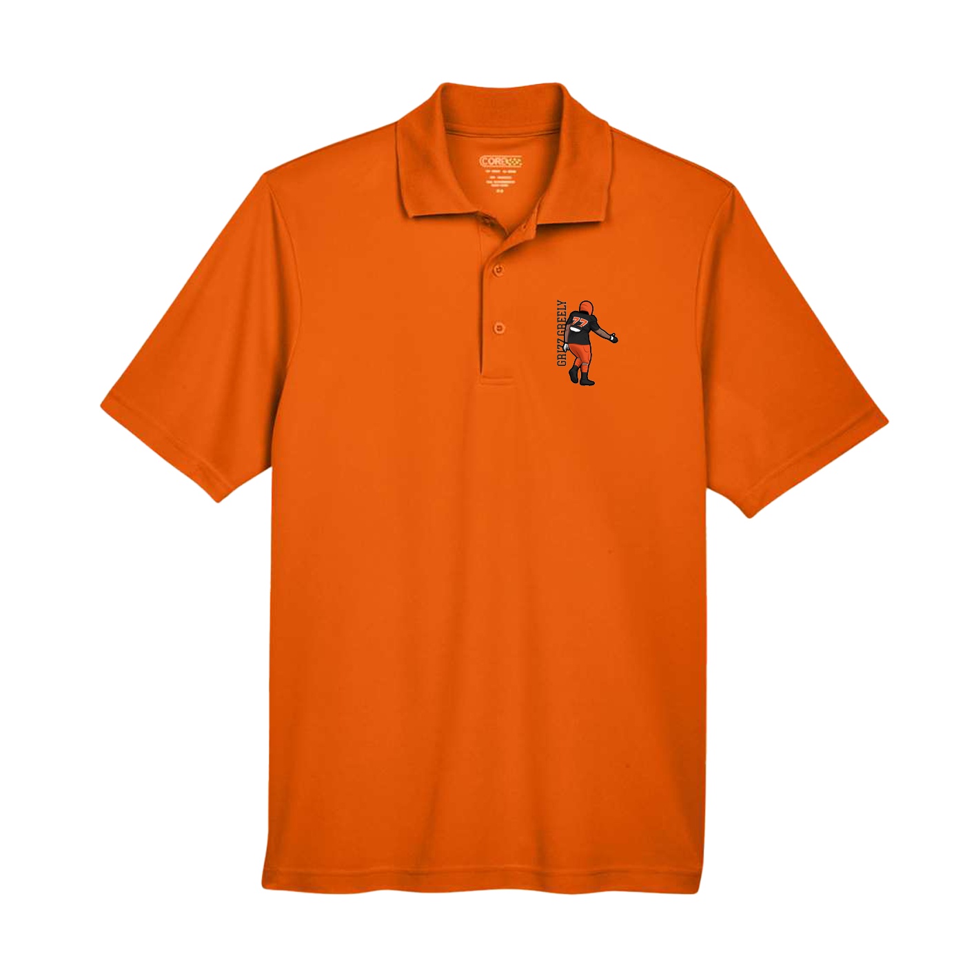 Performance Polo — Name Vertical in Orange