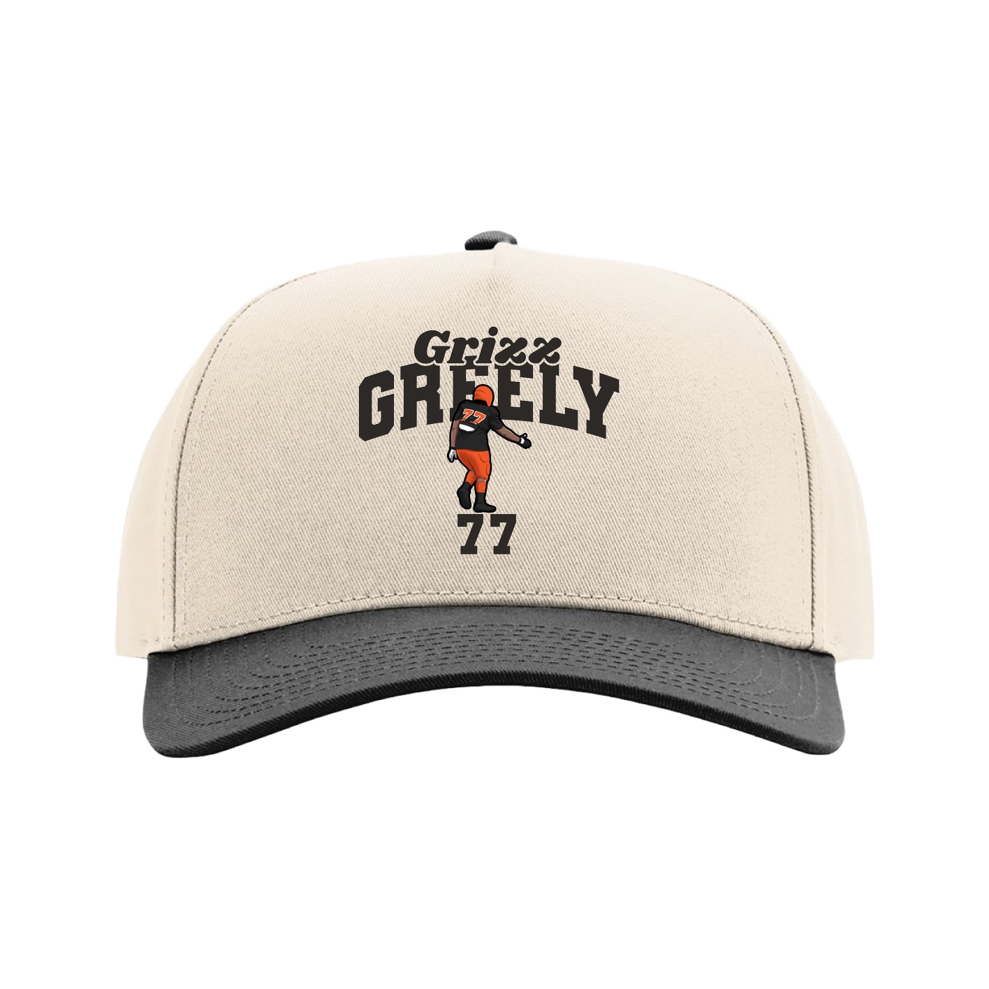 Full Fabric Five-Panel Champ Cap — Signature Arch in Cream/Black