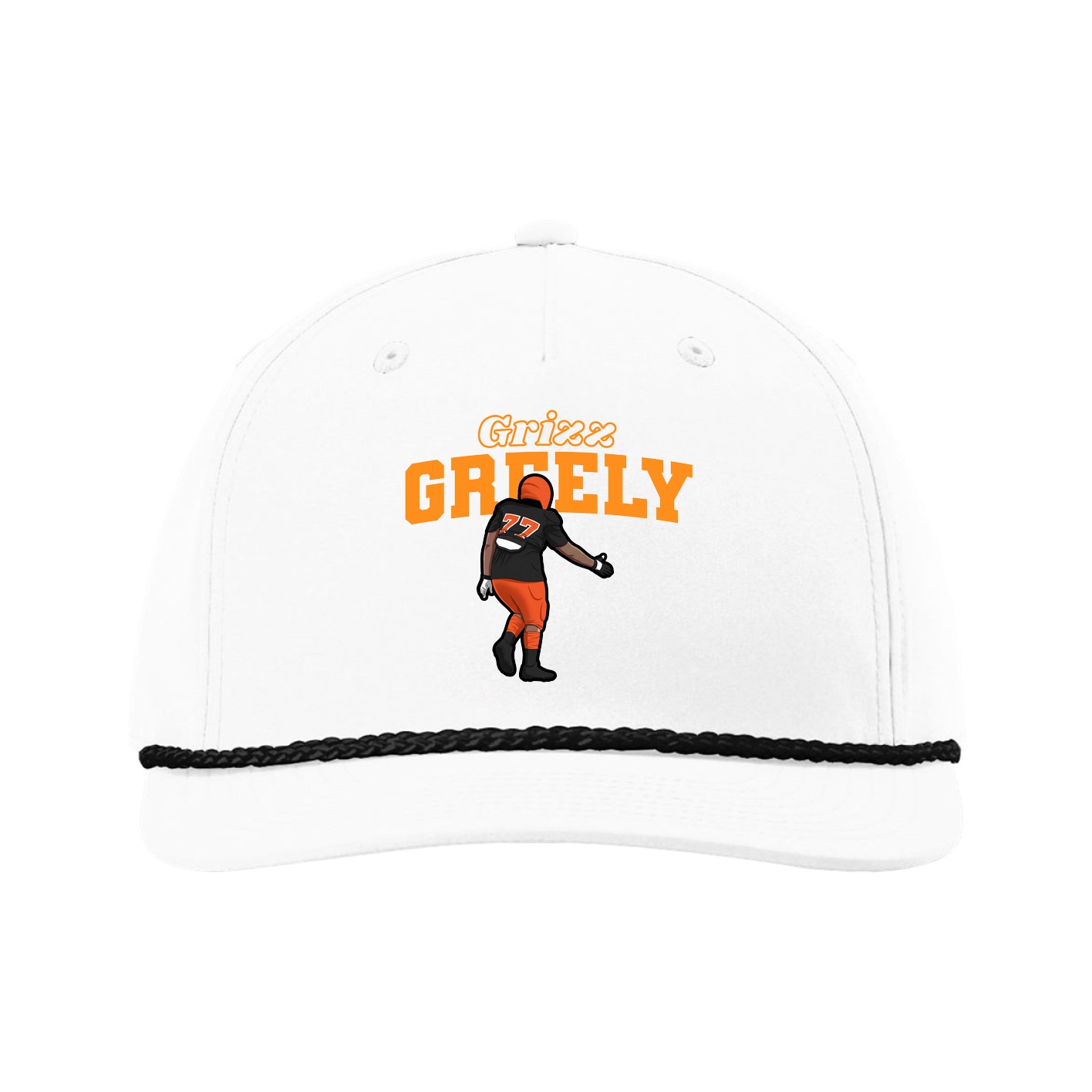 Five-Panel Classic Rope Cap — Name Arch in White