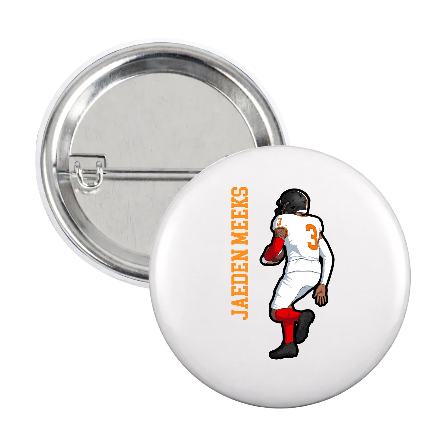 Game Day Button — Name Vertical in White